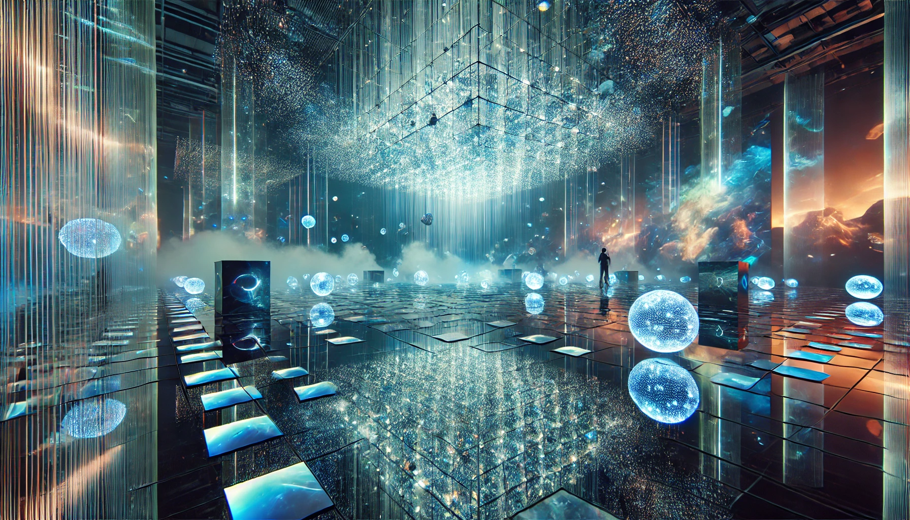 DALL·E 2025-03-19 14.31.27 - A futuristic and immersive contemporary art installation. The scene features a large-scale interactive digital projection displaying abstract, dynamic